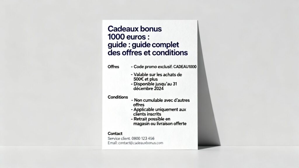 Cadeaux bonus 1000 euros : guide complet des offres et conditions avec texte