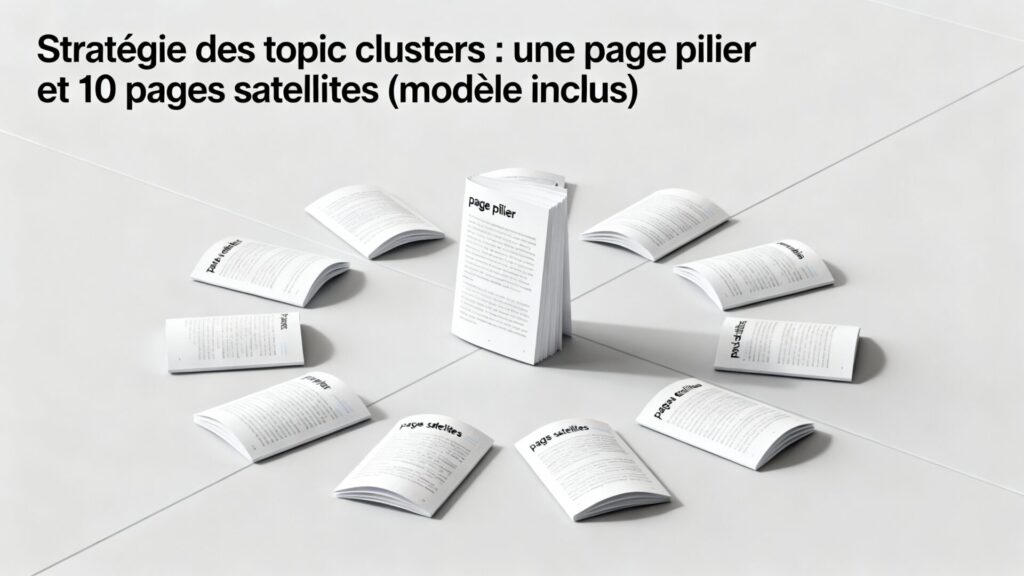 Stratégie des clusters thématiques : une page pilier et 10 pages satellites (modèle inclus) avec texte