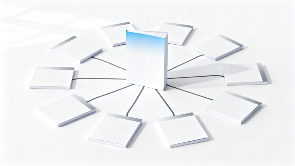 Stratégie des clusters thématiques : une page pilier et 10 pages satellites (modèle inclus) sans aucun texte